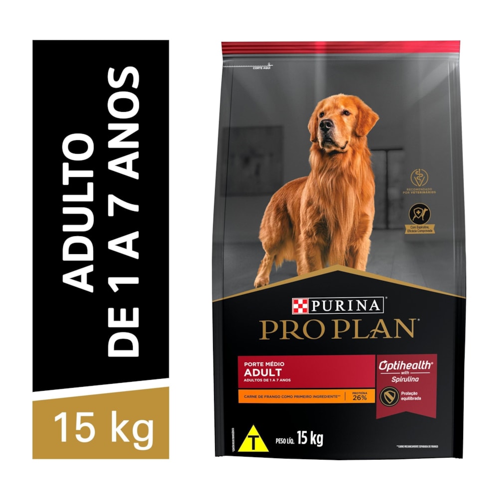 Ração Purina Pro Plan para Cães Adultos de 1 a 7 anos de Raças Médias 15kg