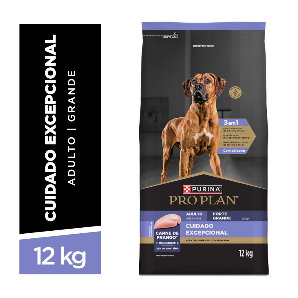 Ração PURINA® PRO PLAN® Cuidado Excepcional para Cães Adultos Porte Grande Frango 12 kg