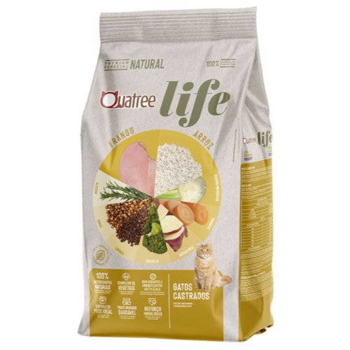 Ração Quatree Life Gatos Adultos Castrados Frango e Arroz 3,0 kg