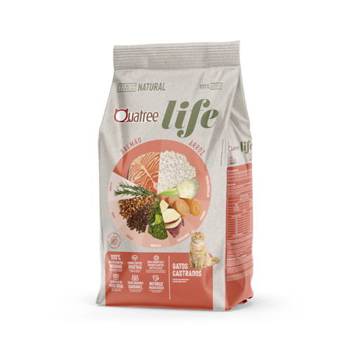 Ração Quatree Life Gatos Adultos Castrados Salmão e Arroz 10,1 kg