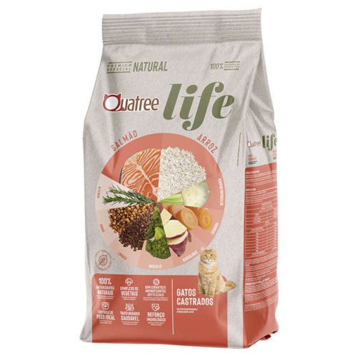 Ração Quatree Life Gatos Adultos Castrados Salmão e Arroz 3,0 kg