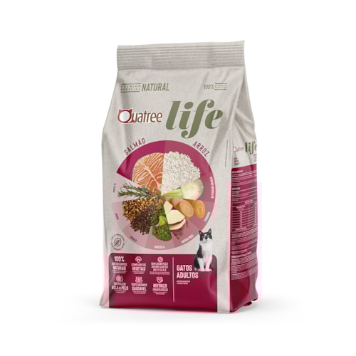 Ração Quatree Life Gatos Adultos Salmão e Arroz 1,0 kg