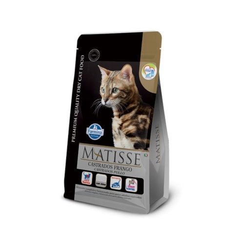 Ração Seca Farmina Matisse para Gatos Adultos Castrados de Todas as Raças Sabor Frango e Arroz 800g