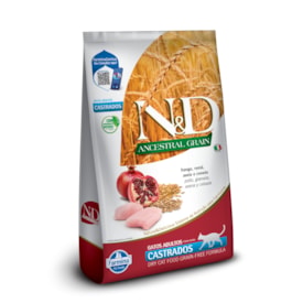 Ração Seca Farmina N&D Ancestral para Gatos Adultos Castrados de Todas as Raças Sabor Frango, Romã, Aveia e Cevada 7,5Kg