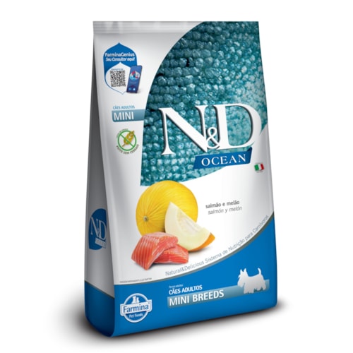 Ração Seca Farmina N&D Ocean para Cães Adultos de Raças Mini e Pequenas Sabor Salmão e Melão 800g