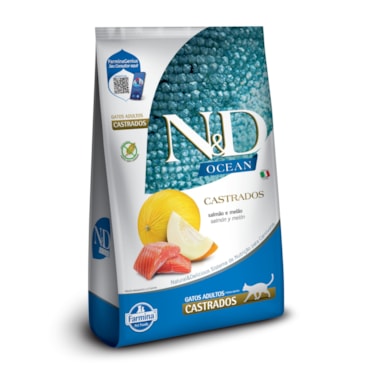 Ração Seca Farmina N&D Ocean para Gatos Adultos Castrados de Todas as Raças Sabor Salmão e Melão 1,5Kg
