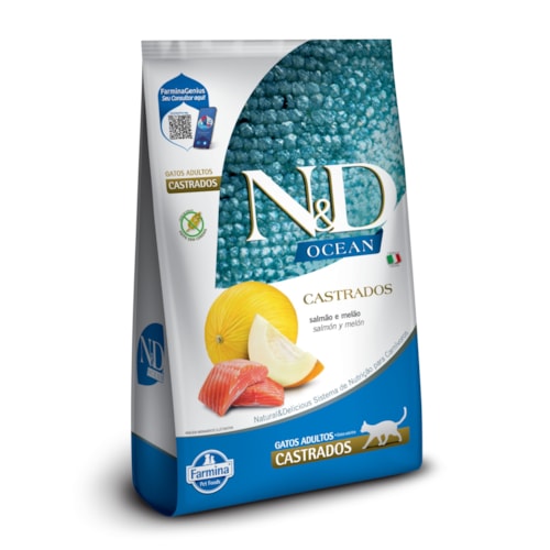 Ração Seca Farmina N&D Ocean para Gatos Adultos Castrados de Todas as Raças Sabor Salmão e Melão 1,5Kg