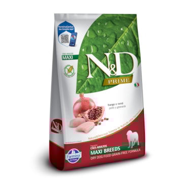 Ração Seca Farmina N&D Prime para Cães Adultos de Raças Grandes e Gigantes Sabor Frango e Romã 10,1Kg