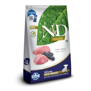 Ração Seca Farmina N&D Prime para Cães Filhotes de Raças Mini e Pequenas Sabor Cordeiro e Blueberry 2,5Kg