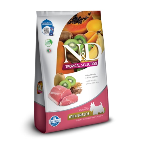 Ração Seca Farmina N&D Tropical para Cães Adultos de Raças Mini e Pequenas Sabor Suíno, Cereais e Frutas Tropicais 2,5Kg