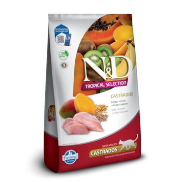 Ração Seca Farmina N&D Tropical para Gatos Adultos Castrados de Todas as Raças Sabor Frango, Cereais e Frutas Tropicais 1,5Kg