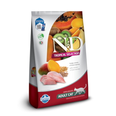 Ração Seca Farmina N&D Tropical para Gatos Adultos de Todas as Raças Sabor Frango, Cereais e Frutas Tropicais 1,5Kg