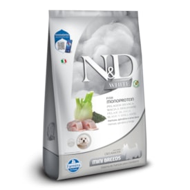 Ração Seca Farmina N&D White para Cães Adultos de Raças Mini e Pequenas Sabor Merluza, Spirulina e Erva Doce 2Kg