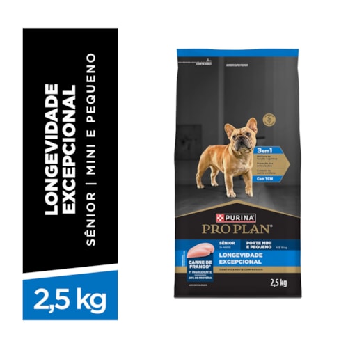 Ração seca PURINA® PRO PLAN® Longevidade Excepcional Cães Sênior 7+ Raças Minis e Pequenas Frango 2,5 kg