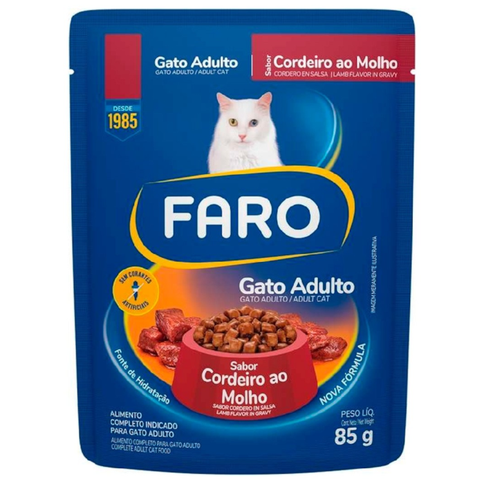 Ração Úmida Faro Sachê para Gatos Adultos Cordeiro 85g