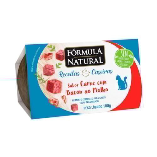 Ração Úmida Fórmula Natural Receitas Caseiras Sabor Carne com Bacon ao Molho para Gatos 100g