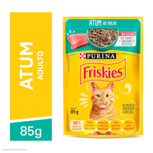 Ração Úmida Friskies Sachê para Gatos Adultos Sabor Atum ao Molho 85g