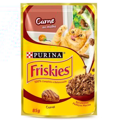 Ração Úmida Friskies Sachê para Gatos Adultos Sabor Carne ao Molho 85g
