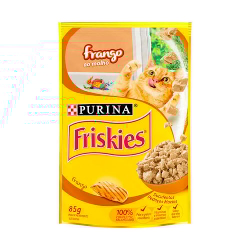Ração Úmida Friskies Sachê para Gatos Adultos Sabor Frango ao Molho 85g