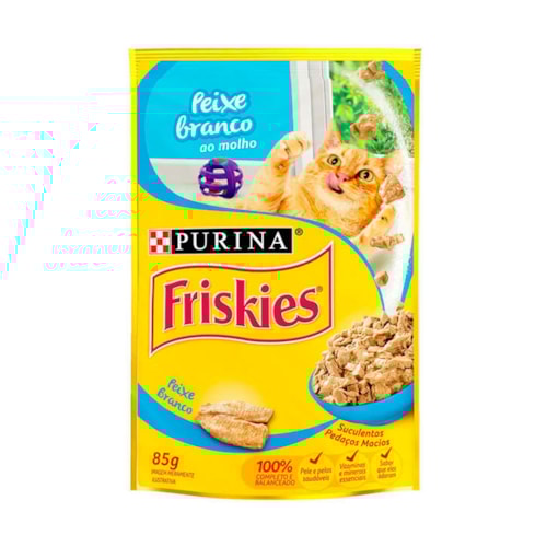 Ração Úmida Friskies Sachê para Gatos Adultos Sabor Peixe Branco ao Molho 85g
