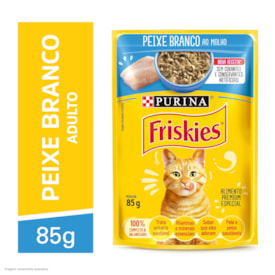 Ração Úmida Friskies Sachê para Gatos Adultos Sabor Peixe Branco ao Molho 85g