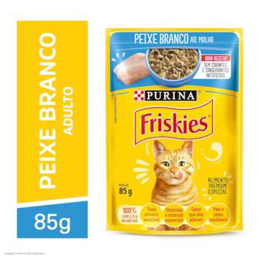 Ração Úmida Friskies Sachê para Gatos Adultos Sabor Peixe Branco ao Molho 85g
