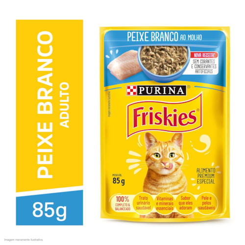 Ração Úmida Friskies Sachê para Gatos Adultos Sabor Peixe Branco ao Molho 85g