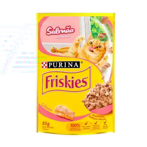 Ração Úmida Friskies Sachê para Gatos Adultos Sabor Salmão ao Molho 85g