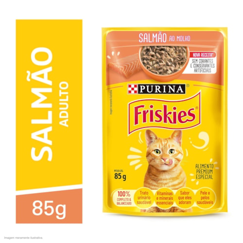 Ração Úmida Friskies Sachê para Gatos Adultos Sabor Salmão ao Molho 85g