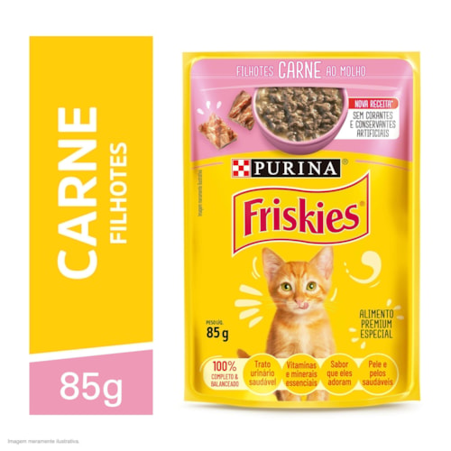 Ração Úmida Friskies Sachê para Gatos Filhotes Sabor Carne ao Molho 85g