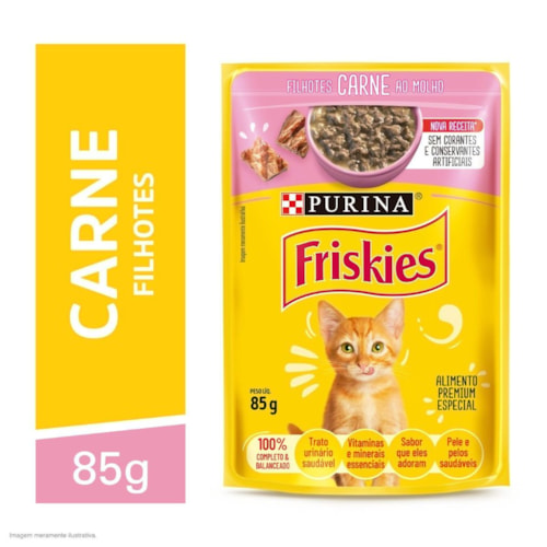 Ração Úmida Friskies Sachê para Gatos Filhotes Sabor Carne ao Molho 85g - imagem adicional