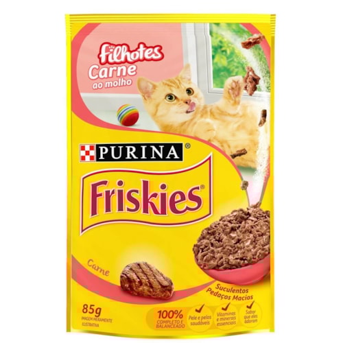 Ração Úmida Friskies Sachê para Gatos Filhotes Sabor Carne ao Molho 85g
