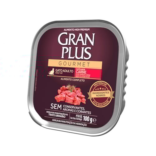 Ração Úmida Gran Plus Patê Gourmet Gatos Adultos Carne 100g