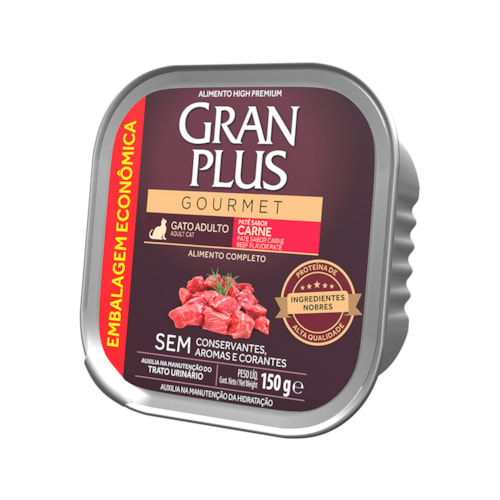 Ração Úmida Gran Plus Patê Gourmet Gatos Adultos Carne 150g