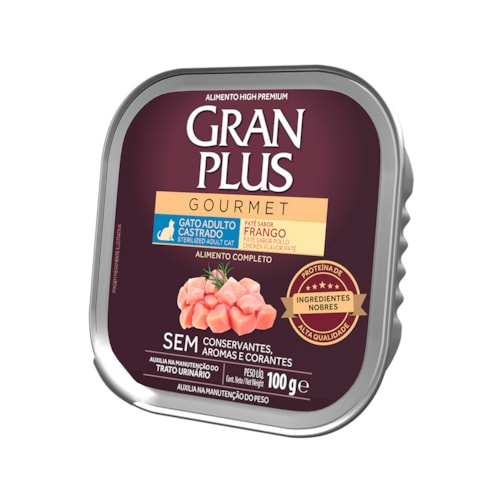 Ração Úmida Gran Plus Patê Gourmet Gatos Adultos Frango 100g