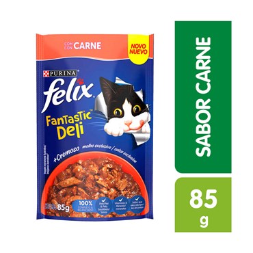 Ração Úmida Nestlé Purina Felix Fantastic Deli Gatos Adultos Carne 85g