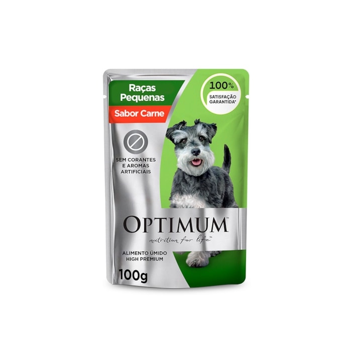 Ração Úmida Optimum Sachê Cães Adultos Raças Pequenas Carne 100 g