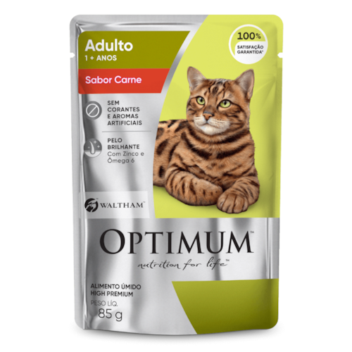Ração Úmida Optimum Sachê Gatos Adultos Carne 85 g