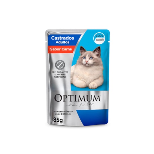 Ração Úmida Optimum Sachê Gatos Adultos Castrados Carne 85 g
