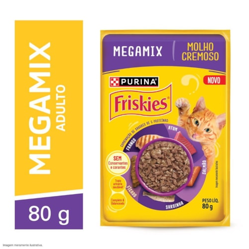 Ração Úmida PURINA FRISKIES® MOLHO CREMOSO para Gatos Adultos Mega Mix 80g