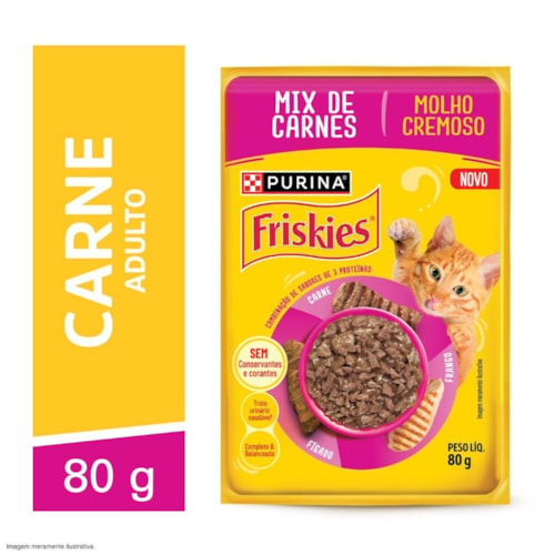 Ração Úmida PURINA FRISKIES® MOLHO CREMOSO para Gatos Adultos Mix de Carnes 80g