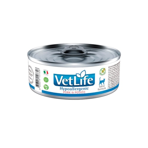 Ração Úmida Vet Life Feline Hypoallergenic Pork & Potato Gatos Adultos 85g