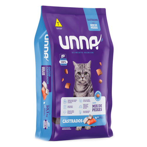 Ração Unna Gatos Adultos Castrados Mix de Peixes 10,1 kg