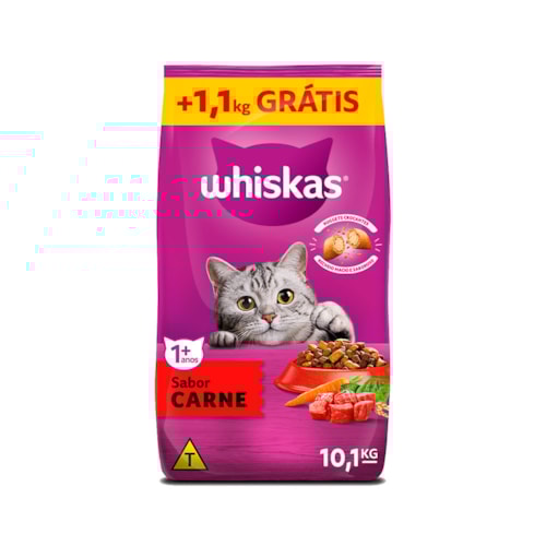 Ração Whiskas Carne Gatos Adultos Embalagem Promocional Leve 10,1 kg Pague 9 kg