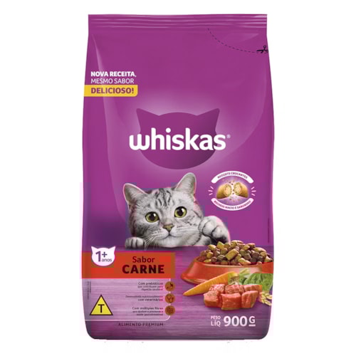 Ração Whiskas Para Gatos Adultos Sabor Carne 900g