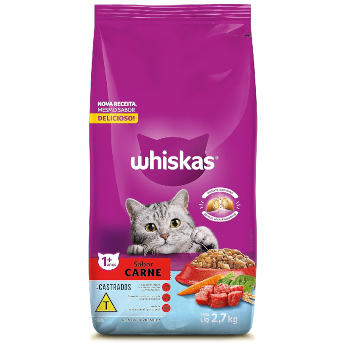 Ração Whiskas para Gatos Castrados Sabor Carne 2,7KG