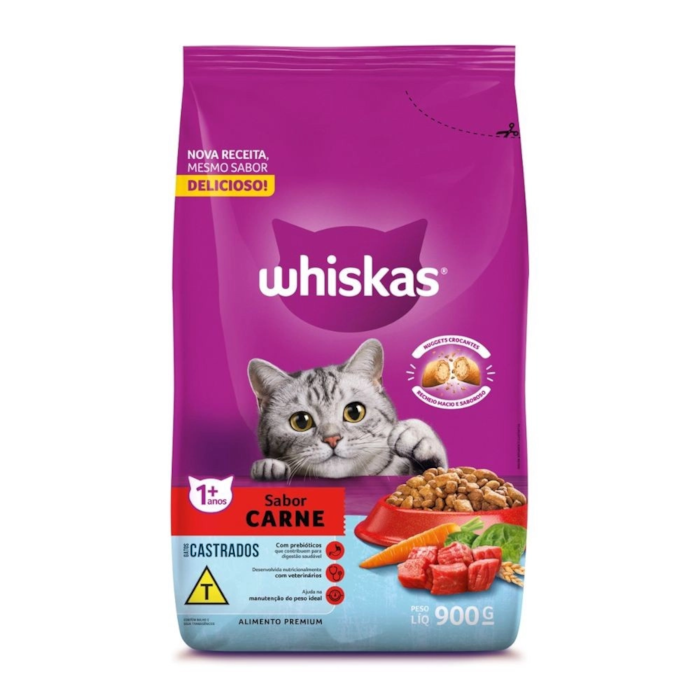 Ração Whiskas para Gatos Castrados Sabor Carne 900g