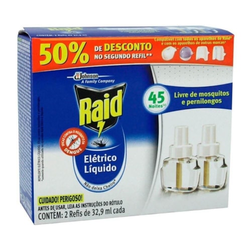 Refil Raid Para Repelente Elétrico 2 Unidades 45 Noites