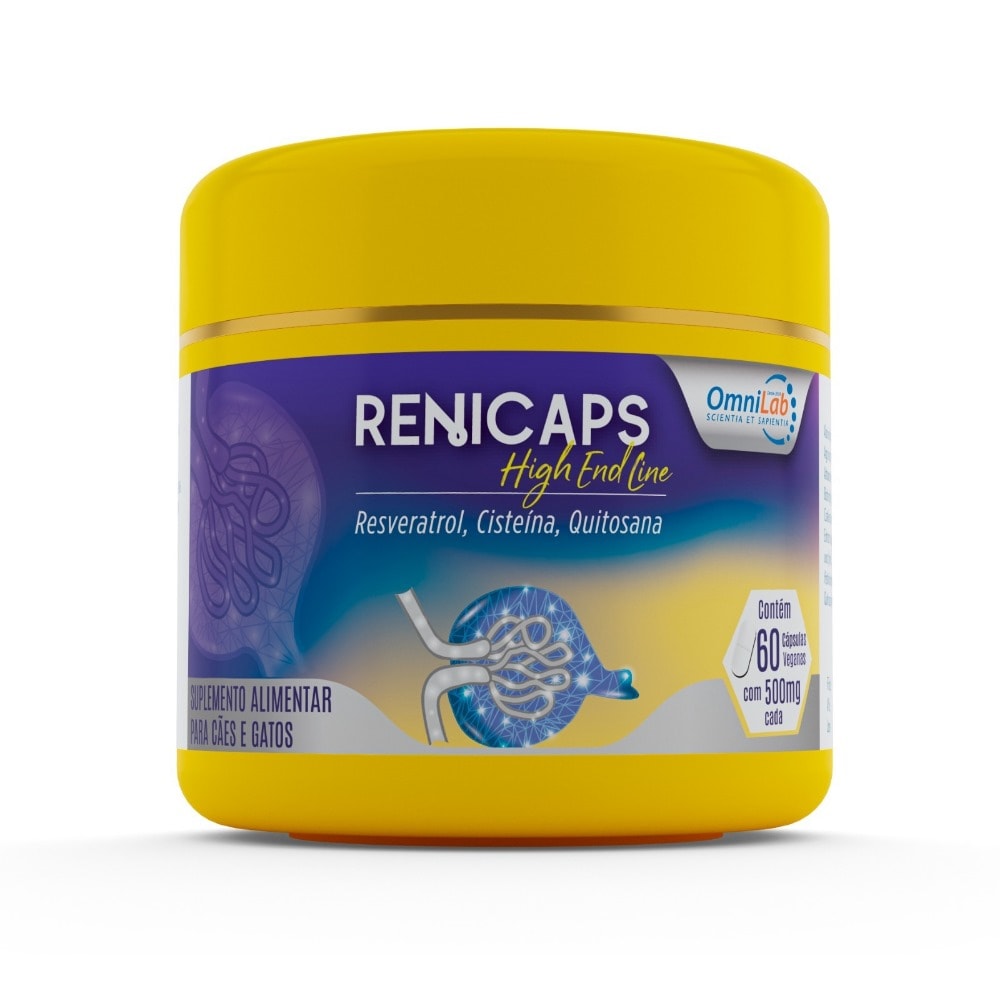 Renicaps High end Line OmiLab Suplemento Alimentar Cães e Gatos 500 mg 60 Cápsulas