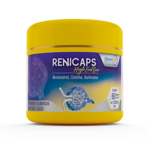 Renicaps High end Line OmiLab Suplemento Alimentar Cães e Gatos 500 mg 60 Cápsulas